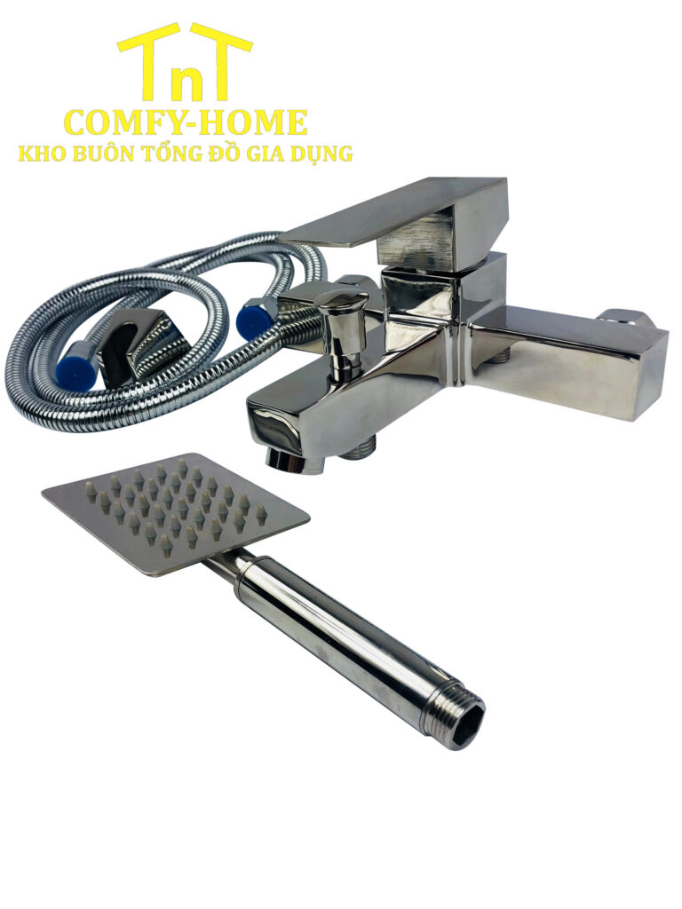 Bộ Vòi Sen Tắm Nóng Lạnh Chrome Vuông Cao Cấp KB 403
