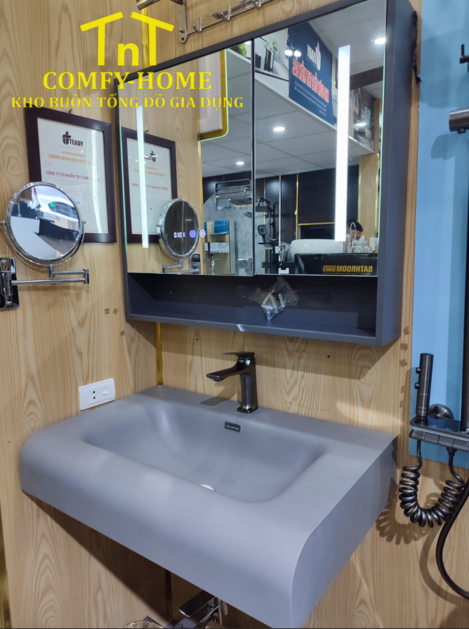 Bộ Lavabo Treo Tường Liền Khối Kèm Tủ Gương Hiện Đại – Chậu Rửa Mặt Cao Cấp