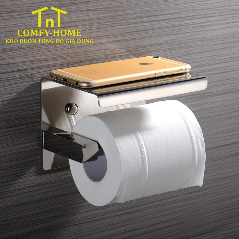 Giá đỡ giấy vệ sinh inox đa năng – Có khay để điện thoại