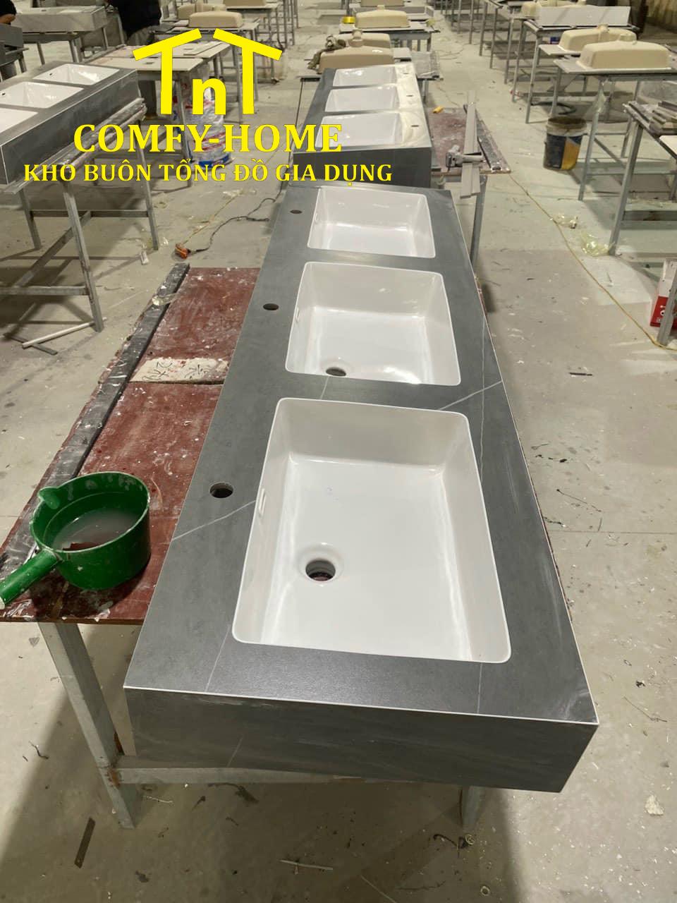 Bàn Lavabo Đá Nhân Tạo Solid Surface Liền Chậu Âm – Thiết Kế Công Trình Cao Cấp