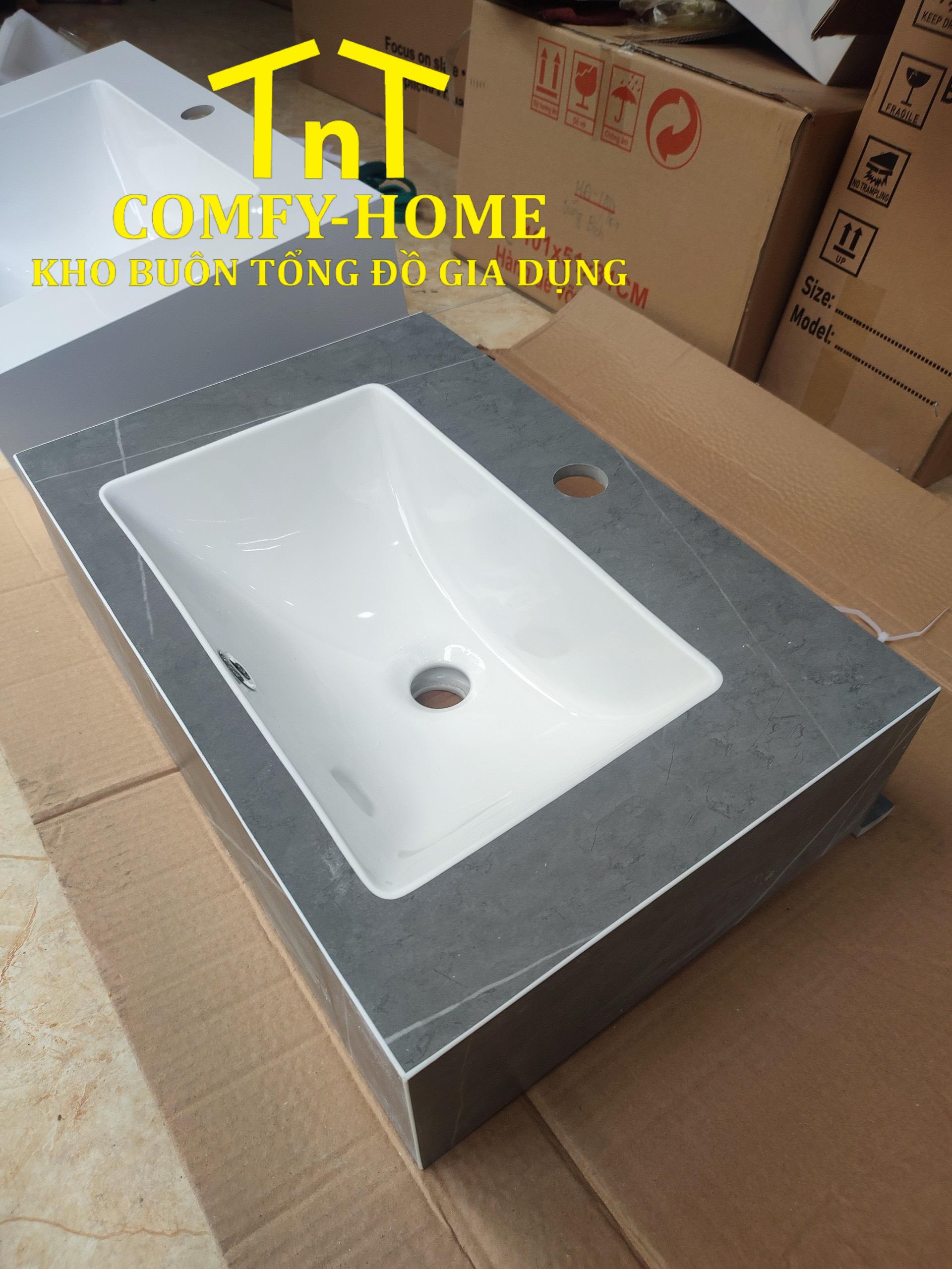 Bàn Đá Lavabo Chống Trầy Đúc Liền Khối Cao Cấp – Thiết Kế Bo Góc Hiện Đại (Màu Xám Vân Mây) - Image 2