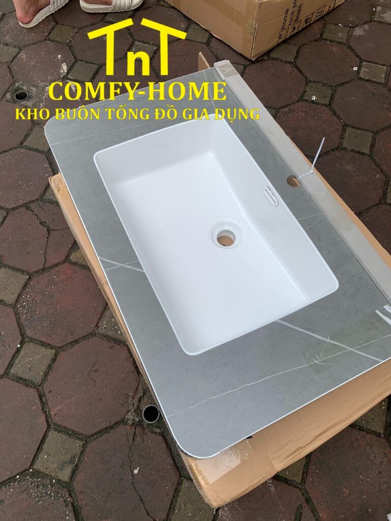 Bàn Đá Lavabo Chống Trầy Đúc Liền Khối Cao Cấp – Thiết Kế Bo Góc Hiện Đại (Màu Xám Vân Mây)