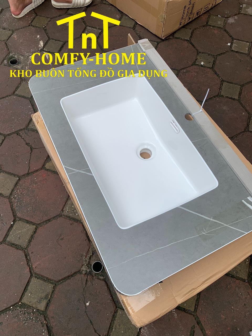 Bàn Đá Lavabo Chống Trầy Đúc Liền Khối Cao Cấp – Thiết Kế Bo Góc Hiện Đại (Màu Xám Vân Mây)