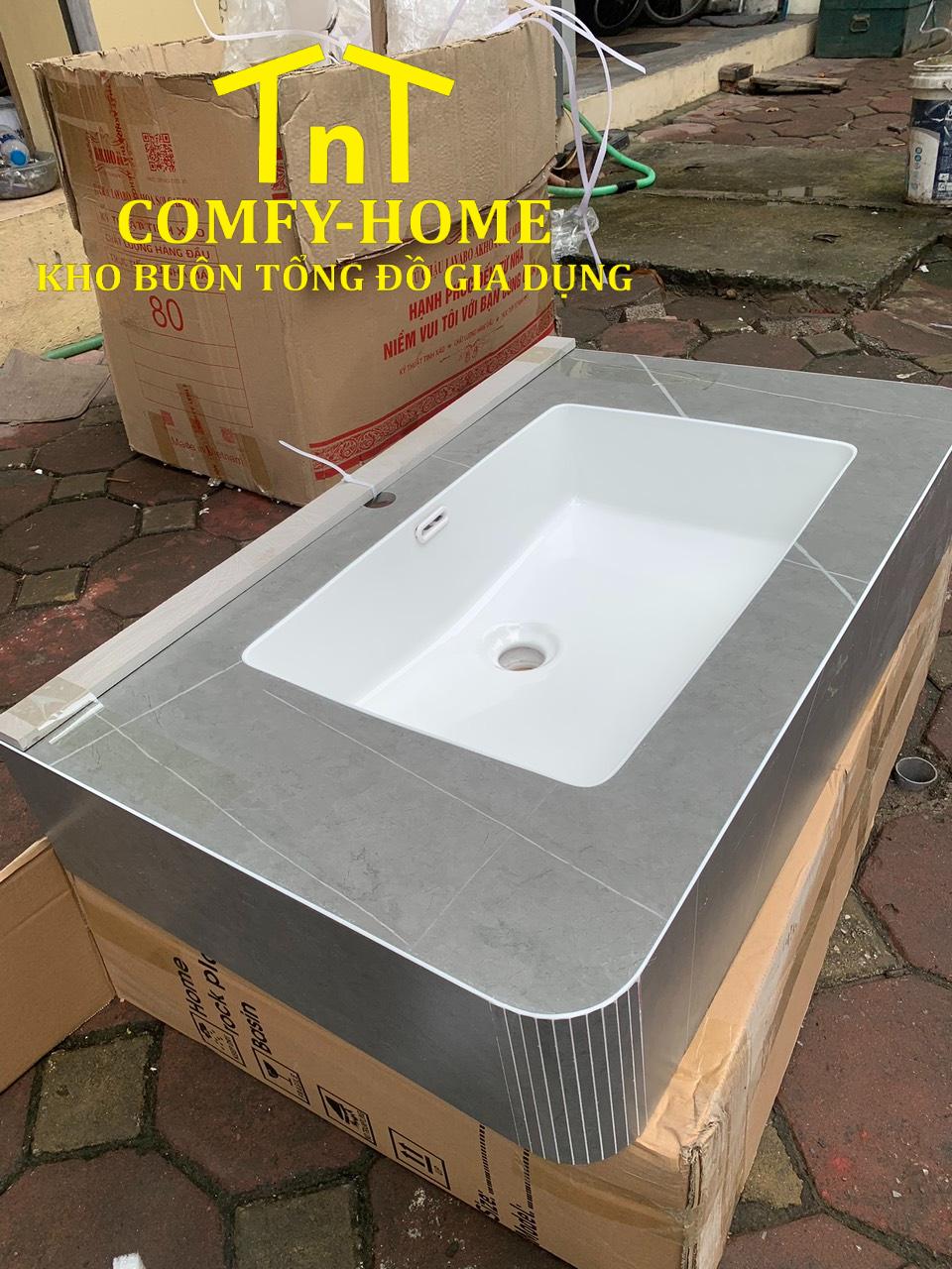 Bàn Đá Lavabo Chống Trầy Đúc Liền Khối Cao Cấp – Thiết Kế Bo Góc Hiện Đại (Màu Xám Vân Mây) - Image 4