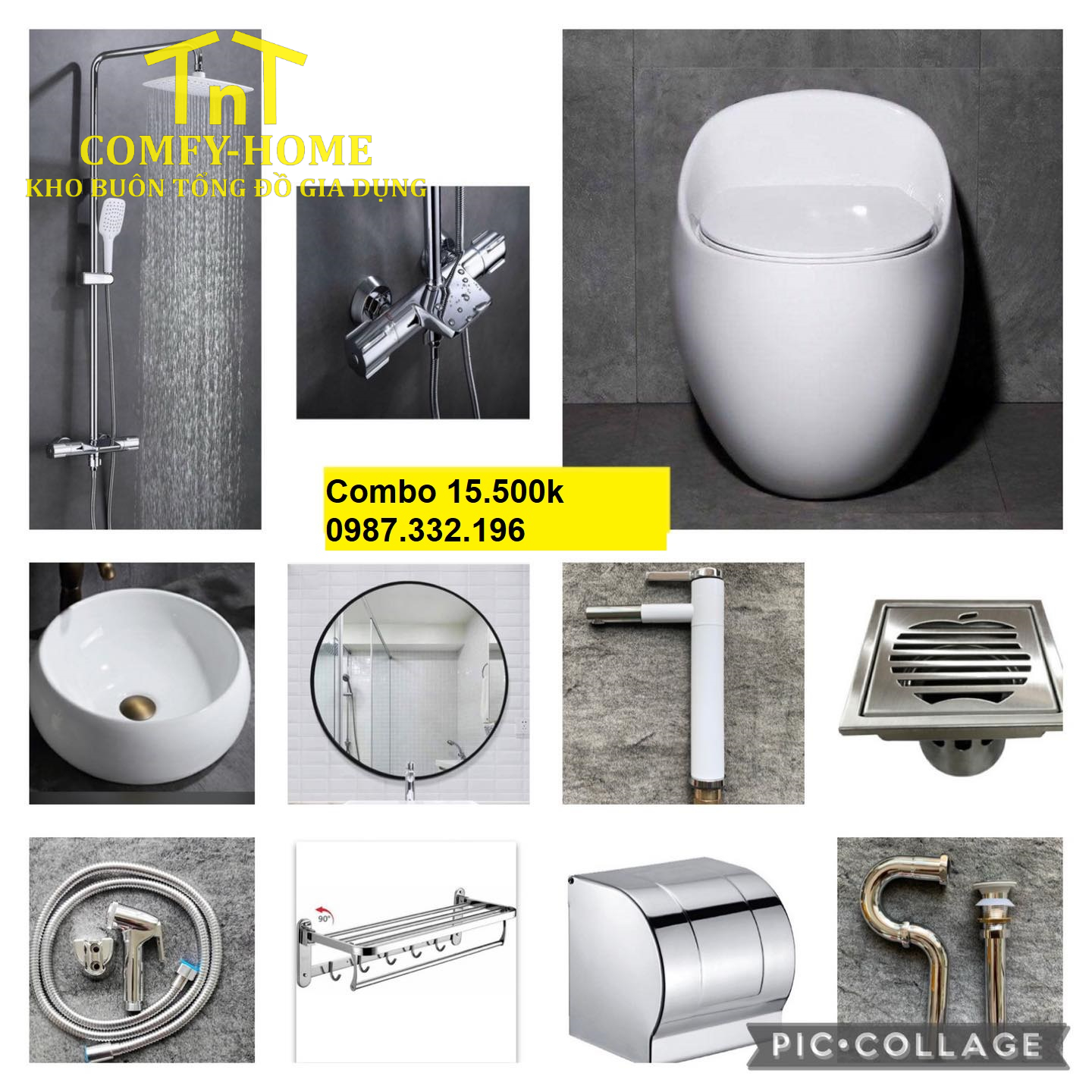 Combo Thiết Bị Vệ Sinh Hiện Đại - Trắng Sứ Cao Cấp & Inox SUS 304.