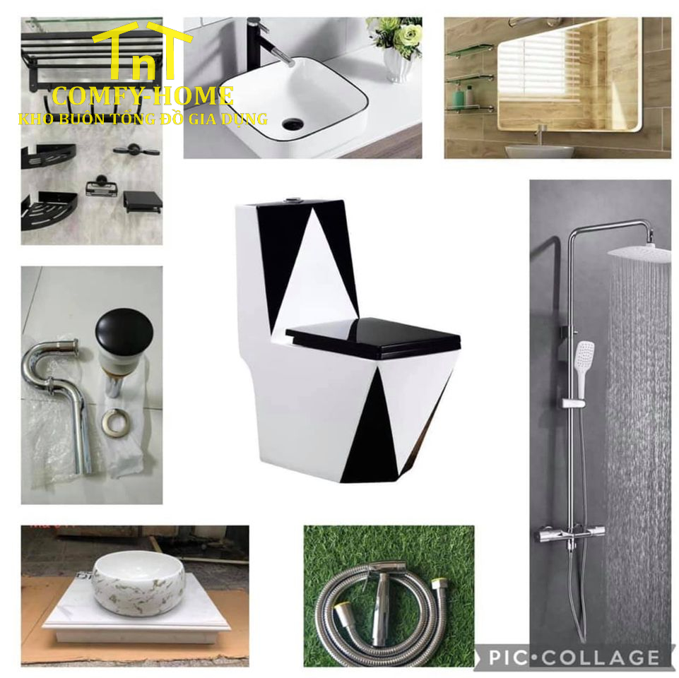 Combo Thiết Bị Vệ Sinh Hiện Đại Luxury - Diamond Black & White Edition (9 Món) - Image 2