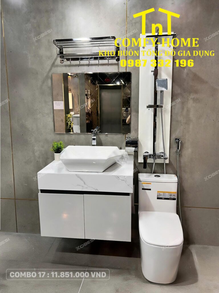 ✨ Combo Thiết Bị Vệ Sinh Cao Cấp TNT COMFY-HOME - Combo 17: Tinh Hoa Đá Trắng Vân Mây, Hiện Đại & Bứt Phá Không Gian ✨