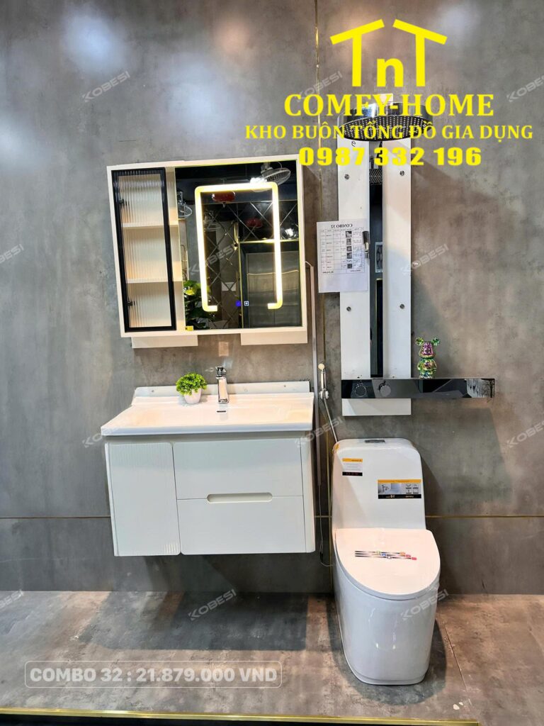 ✨ Combo Thiết Bị Vệ Sinh Cao Cấp TNT COMFY-HOME - Combo 32: Tủ Gương Đèn LED Thông Minh & Sen Cây Phi Thuyền Đẳng Cấp ✨