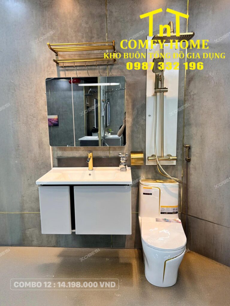 Combo 12 Trọn Bộ Thiết Bị Vệ Sinh Phòng Tắm Mạ Vàng Sang Trọng Cobesi