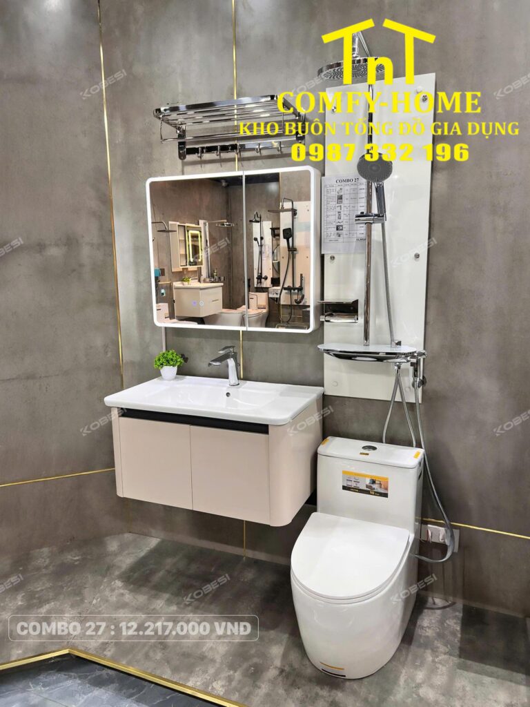 Combo 27 Trọn Bộ Thiết Bị Vệ Sinh Tủ Chậu Bo Góc Tinh Tế