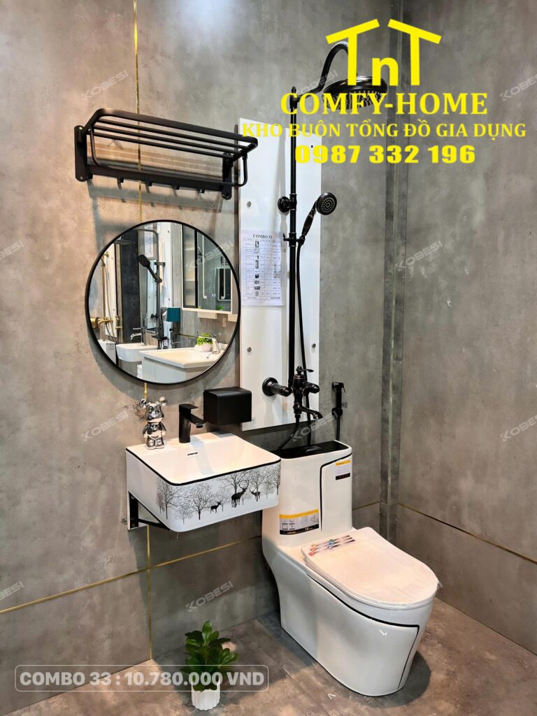 🔥 Combo 33 Trọn Bộ Thiết Bị Vệ Sinh Chậu Tranh Rừng Cây Độc Đáo