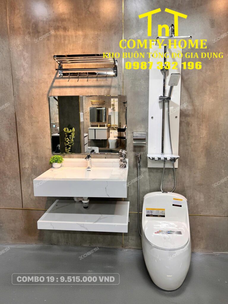 🔥 Combo 19 Bộ Thiết Bị Vệ Sinh Bàn Đá Hai Tầng Sen Phím Đàn Cobesi