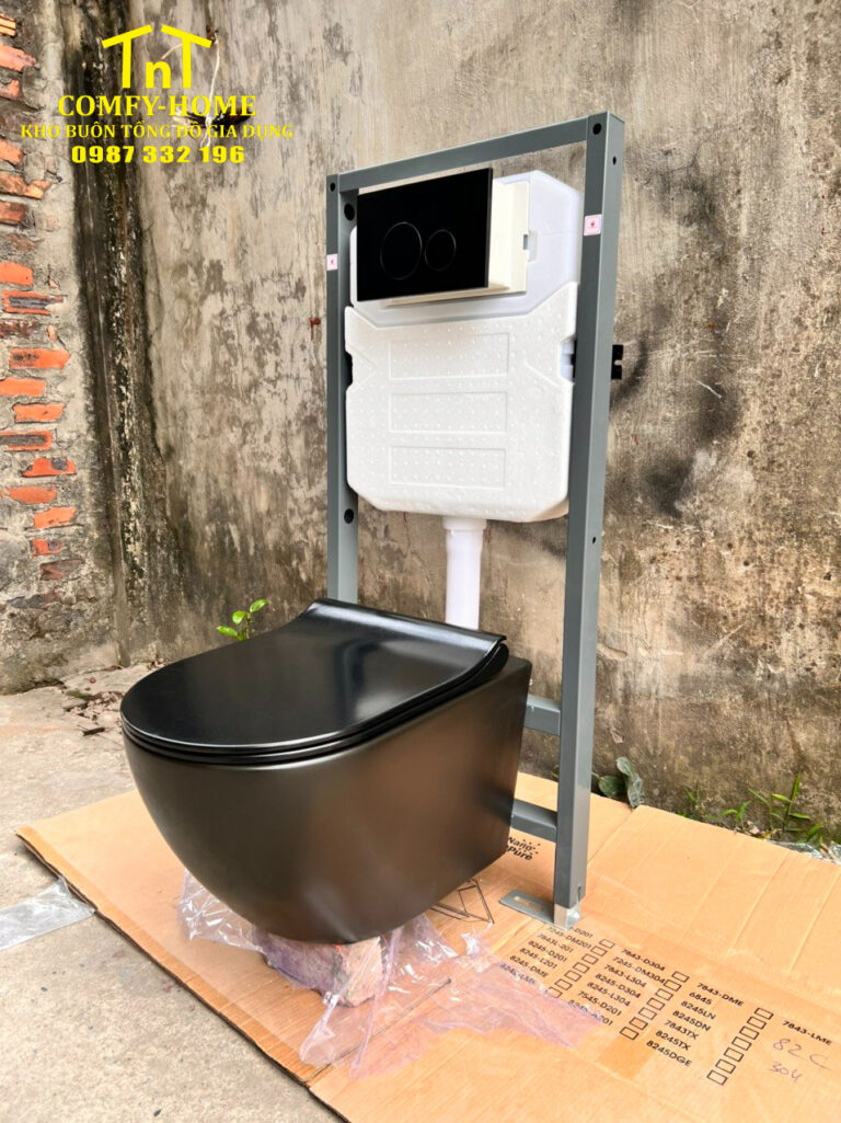 Bồn Cầu Treo Tường Đen Nhám Cao Cấp – Thiết Kế Két Nước Âm Tường Sang Trọng