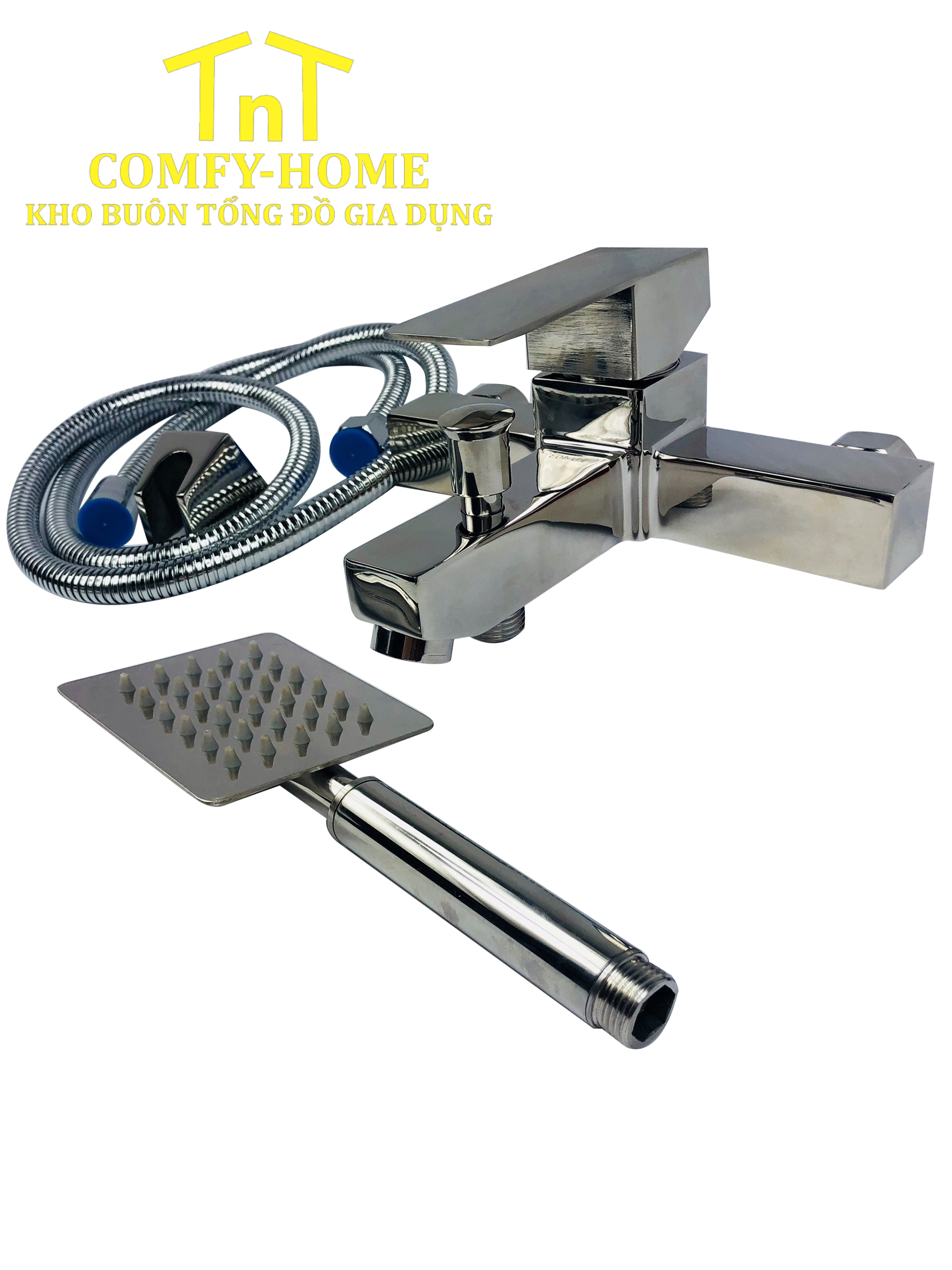 Bộ Vòi Sen Tắm Nóng Lạnh Chrome Vuông Cao Cấp KB 403