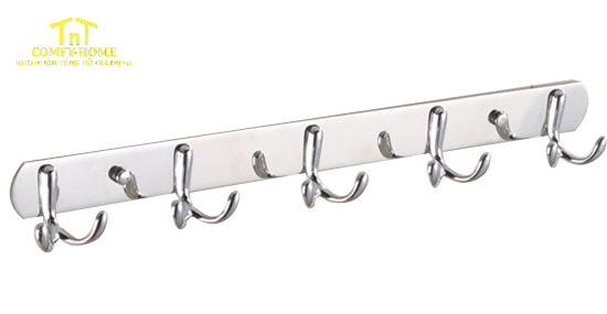 Móc treo đồ treo tường inox 6 móc (móc đôi) cao cấp