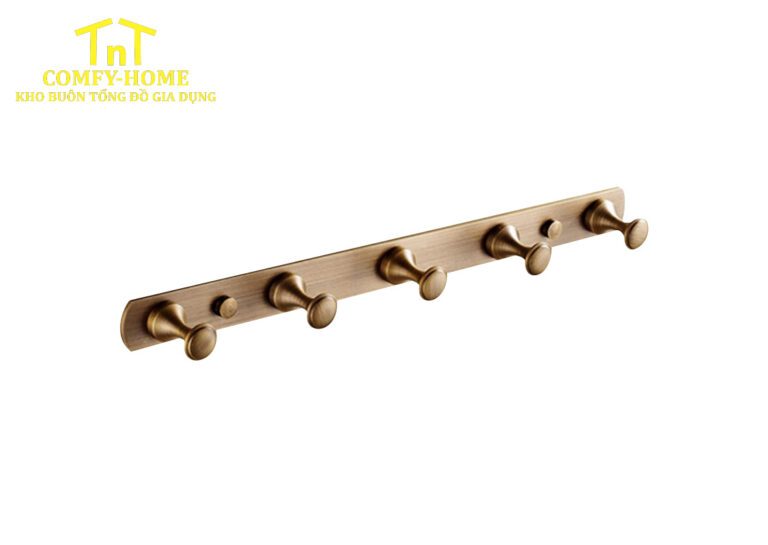Móc treo tường hợp kim màu đồng cổ 5 móc – Phong cách vintage cao cấp
