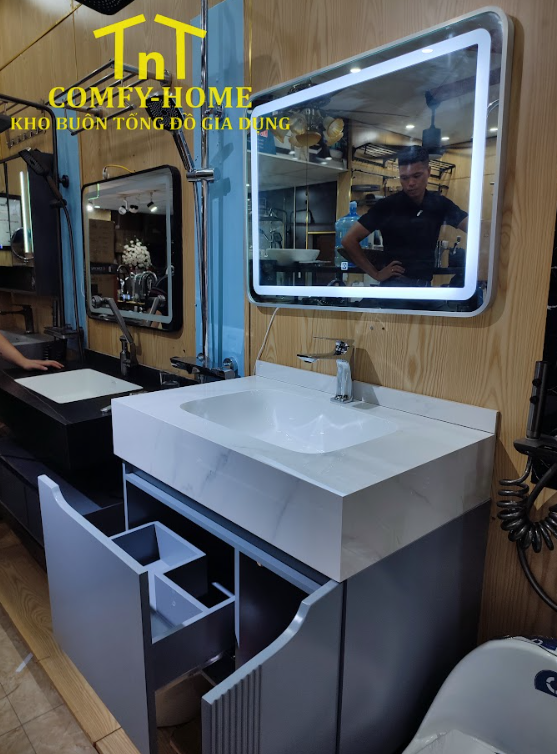 Bộ Lavabo Tủ Đứng Kèm Tủ Gương LED Hiện Đại – Giải Pháp Lưu Trữ Thông Minh Cho Phòng Tắm