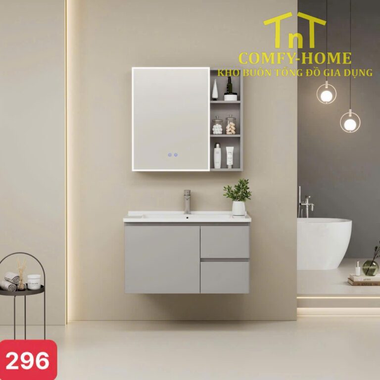 Bộ tủ lavabo treo tường cao cấp – Gương LED cảm ứng – Thiết kế hiện đại (Model No: 296)