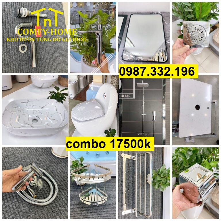 Combo Thiết Bị Vệ Sinh Hiện Đại Luxury - Trọn Bộ 12 Món Trắng Vân Mây.