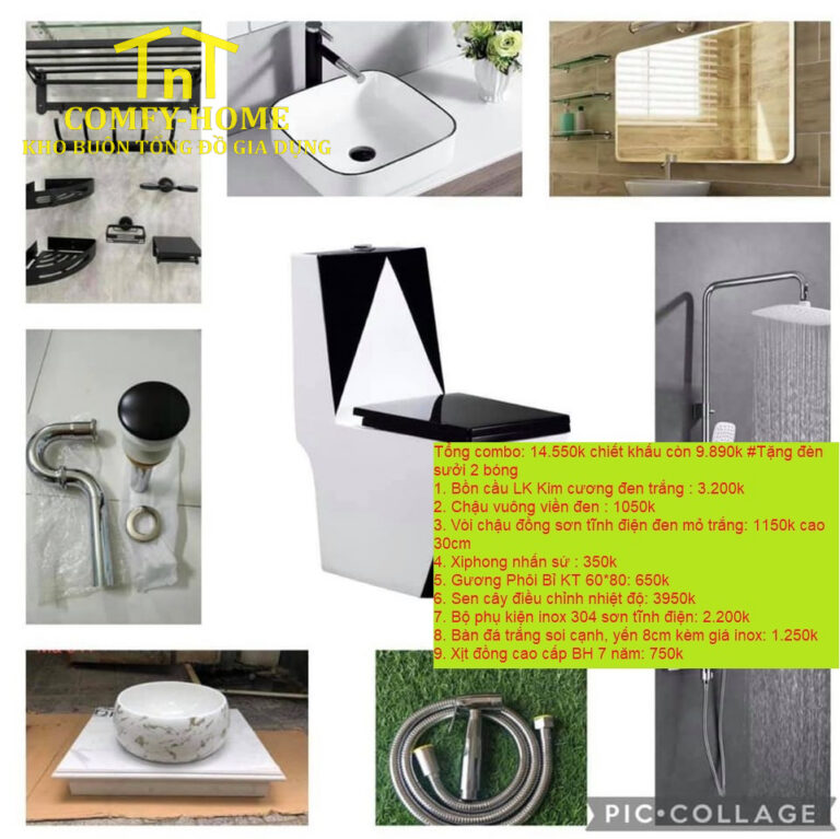 Combo Thiết Bị Vệ Sinh Hiện Đại Luxury - Diamond Black & White Edition (9 Món)