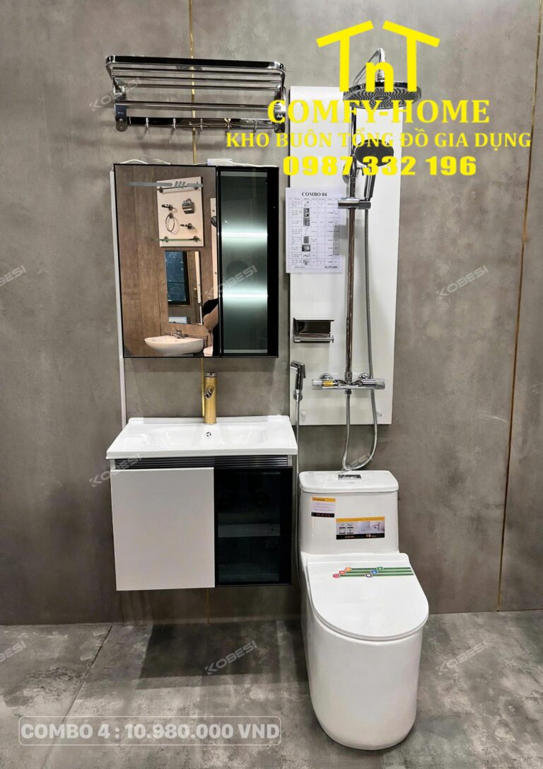 🔥 Combo 4 Trọn Bộ Thiết Bị Vệ Sinh Tủ Chậu Cánh Kính Cobesi