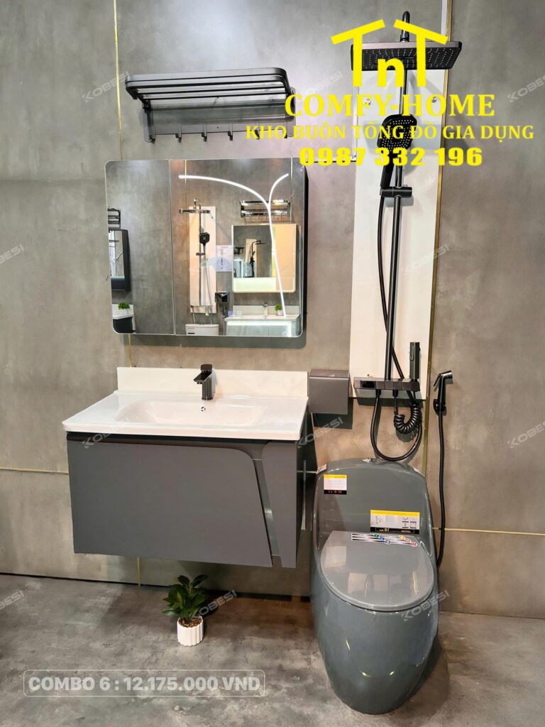 🔥 Combo 6 Bộ Thiết Bị Vệ Sinh Tủ Vát Cạnh Sen Phím Đàn Cobesi